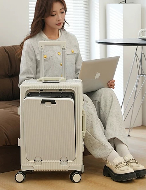 2025New Design Front Open Carry on Luggage Lightweight Hard Side Suitcase Travel Luggage With USB Charger and Cup Holder